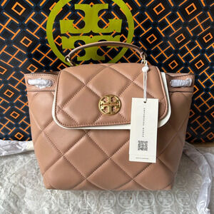 Tory Burch Willa Soft Quilt Backpack Roasted Almond Gold